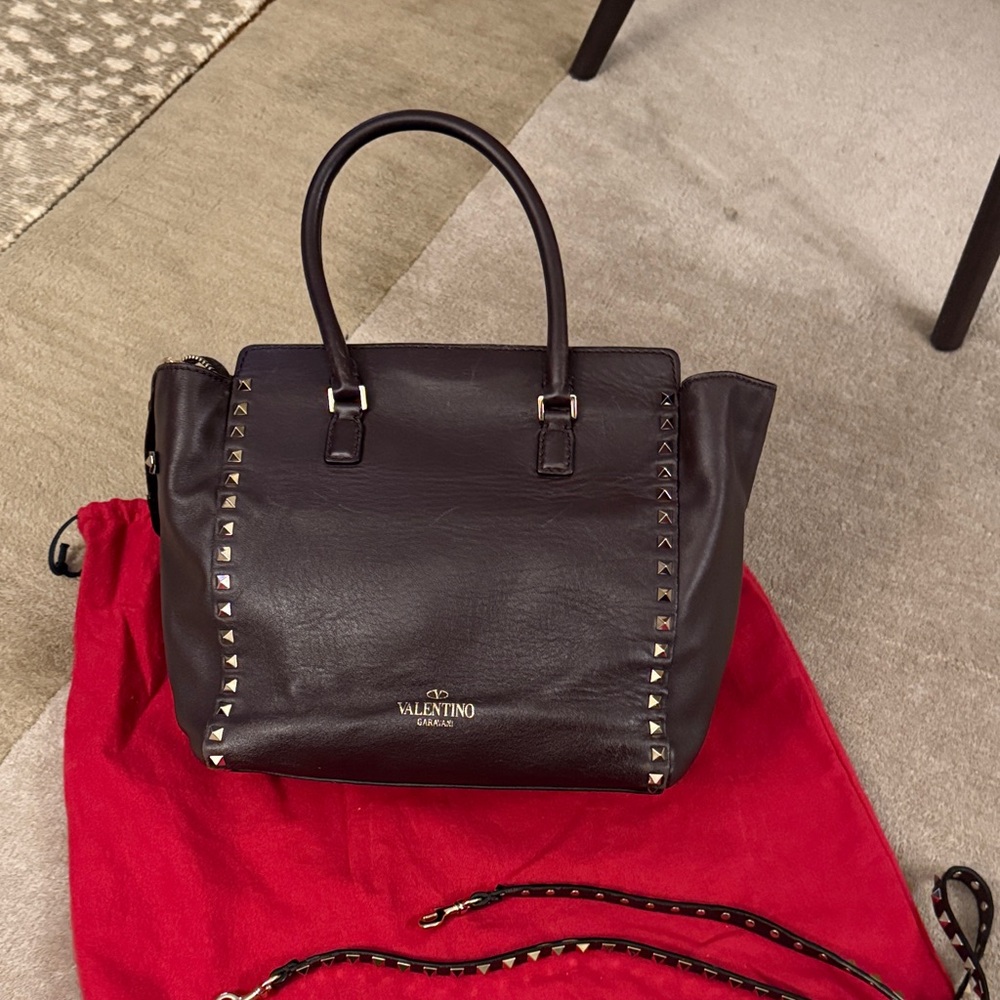 Valentino Dark Burgundy Tote with Silver Studs-authentic